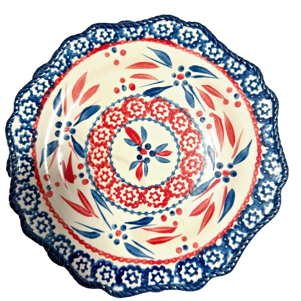 Temp-tations Old World Fireworkfetti red wht blu hand-painted, 3 salad plates